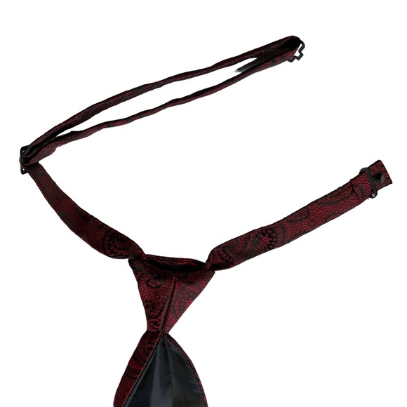 Pronto Uomo Formal Tie Set Pre-Tied Adjustable Burgundy Paisley and Black - Picture 6 of 14